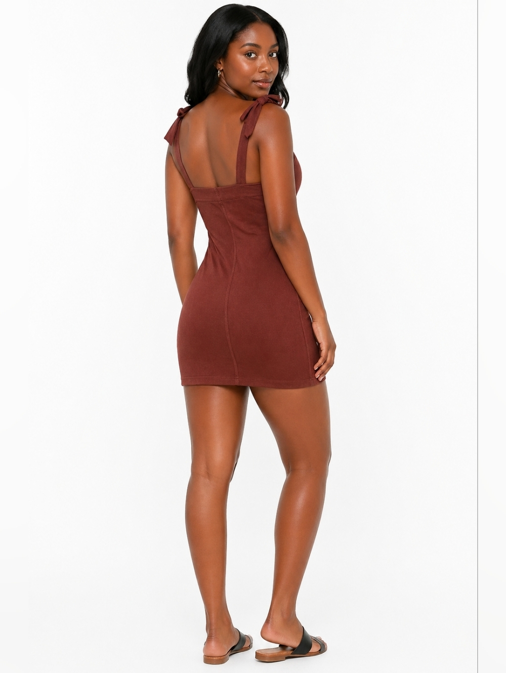 NWT Free People Brown/ Terracotta Tie-Shoulder Bodycon Dress Size L - Picture 2 of 5